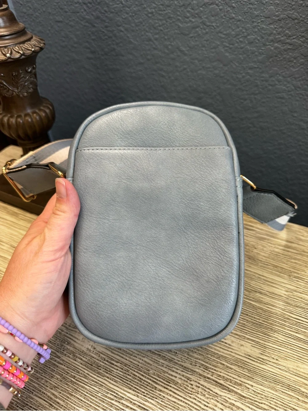 Bostanten Lotty Light Blue Crossbody Bag with Striped Adjustable Strap
